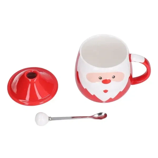 Merry Christmas Coffee Mug with Santa Claus Pattern Bubble Ceramic Shape | Spoon Lid Procelain Cappuccino Cup Tea Mug | Milk Drinking Cup Holiday Christmas Gift Red (Santa Mug II, 1)
