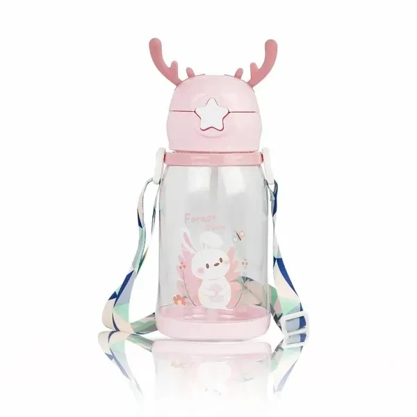 LandVK BPA Free Cartoon Designed Plastic Sipper Water Bottle for Kids and Toddlers, 600ml, 1 Piece, Pink