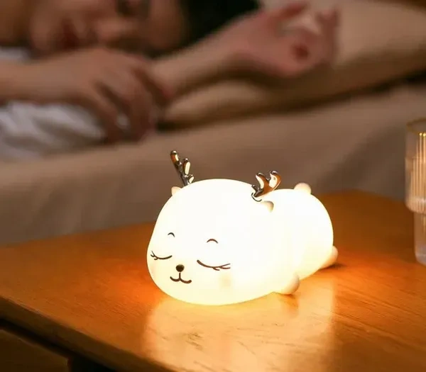 Night Lamp for Bedroom, Night Light, Birthday Gift for Girls and Boys, Night Lamp for Kids, Deer Silicone Lamp, 7 Colors, Rechargeable