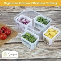 Snugvia 4-in-1 Fridge Storage Box with Airtight Lids, Divided Food Prep Containers for Veggies, Snacks, and Fruits – Durable, Transparent Organizer for Kitchen Storage with Draining System