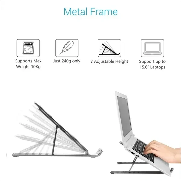 Zebronics-NS1000 Laptop Stand Featuring Foldable Design, Anti-Slip Silicone Rubber Pads, Supports Maximum of 5kgs Weight, 6 Adjustable Levels.