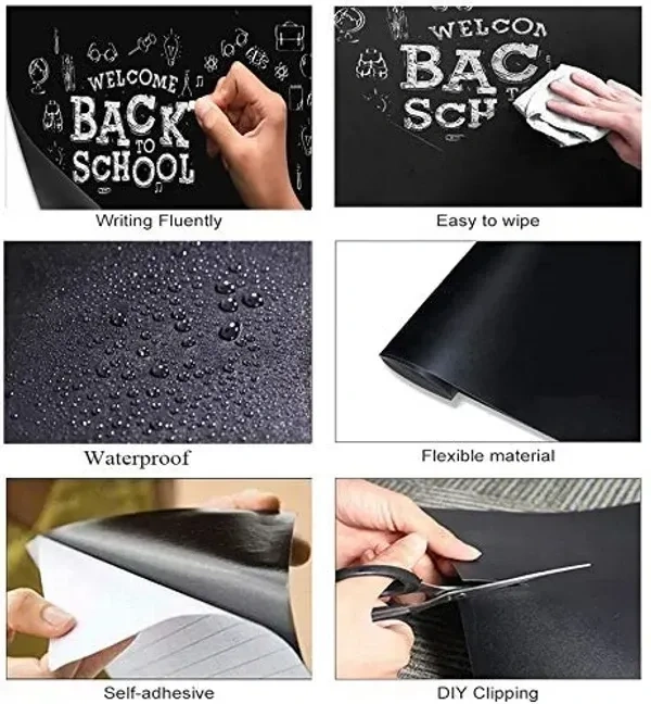 Angel Bear Black Board (45x200cm) Wall Sticker Removable Decal Chalkboard with 5 Chalks for Home School Office College Room Kitchen Kids