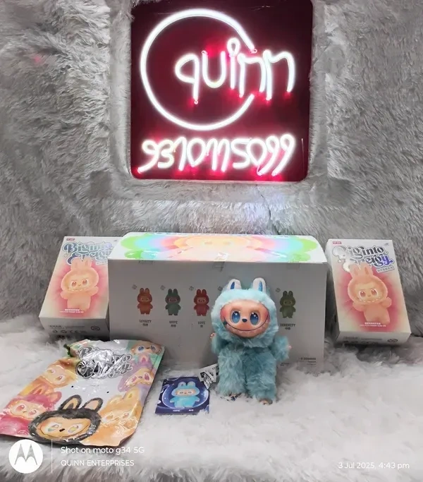 La-bubu 3rd Gen Action Figure Toy Monster Bunny Plush Keychain, Soft Furry Doll Toy, Rainbow Eyes, Creepy Smile, Bag Charm