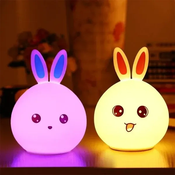 GLOWSERIES Rabbit Lamp Touch Dimming Bedside Lights Bunny Lamp Tap Lights Kids Night Lights Nursery Night Light Touch Light Kid Night Light