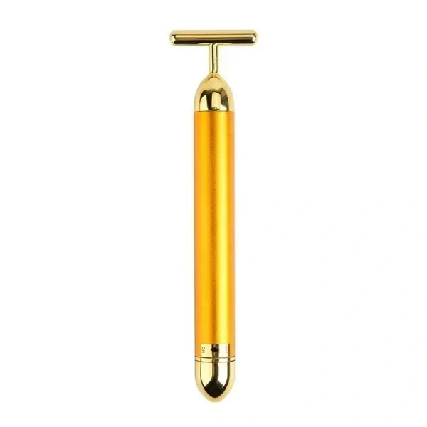 Dealsure 24k Gold Energy Beauty Bar Electric Vibration Facial Massage Roller Waterproof Face Skin Care T-Shaped Anti Wrinkle Massager for Forehead Cheek Neck Clavicle Arm (Gold Colour)