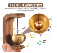 Wooden Magnetic Doorbell with Brass Bell, Japanese Style Musical Door Chime, Wood and Brass (7cm Height) Dark Brown