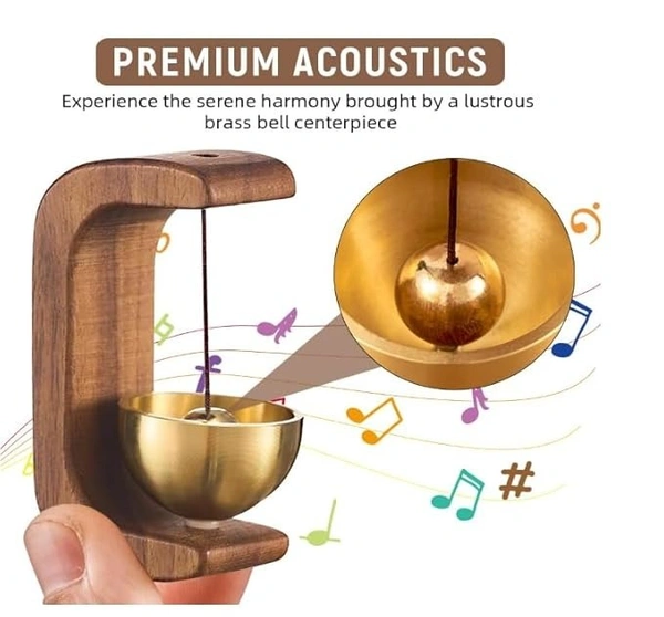 Wooden Magnetic Doorbell with Brass Bell, Japanese Style Musical Door Chime, Wood and Brass (7cm Height) Dark Brown