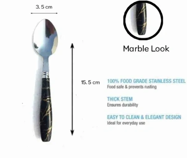 3 pc set Spoons Set Dining Table Marble Look Ceramic Design Abs Dinner Spoon Stainless Steel Table Spoon Set