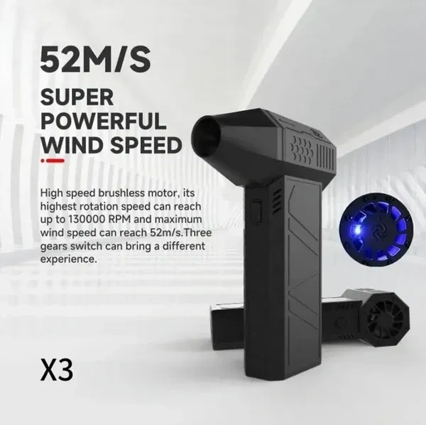 XOYO Super Powerful Turbo air Blower | Handheld 3rd Generation Brushless Motor 130000 RPM | 3 Speed | 3000mAh Rechargable | Multi Usage for Car | Home | Workshop | Electrical Works