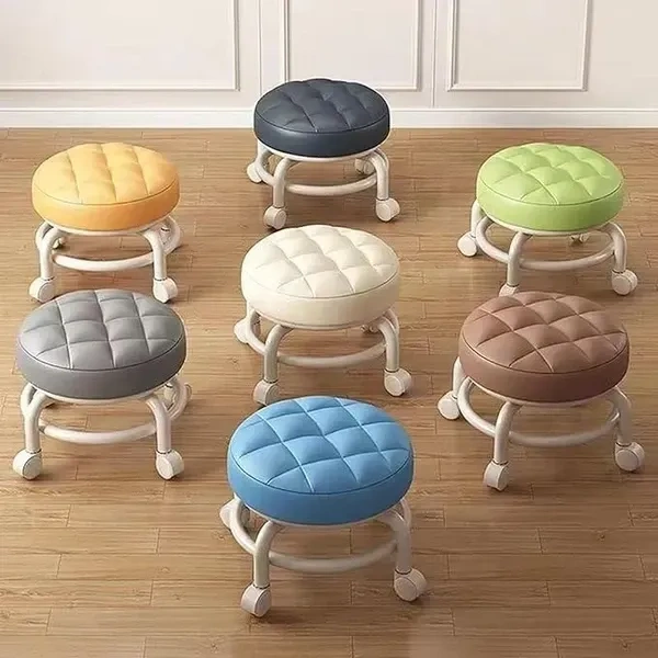 TORIOX Low Roller Seat PU Leather Padded 360 Degree Rotating Rolling Stool for Small Shoe Stool Seat Pulley Wheel Stool for Fitness Barber Salons Kitchen