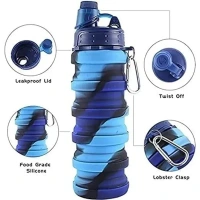 ELLEBII® Silicone Folding bottle Expandable and Foldable Light Weight Water Bottle; Silicon Portable Leak Proof Collapsible water bottle 500ml (Multicolor, Pack of 1)