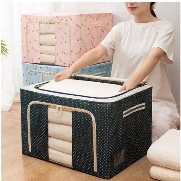 66 litres Foldable Oxford Cloth Storage Bags Box Organisers with Steel Frame for Comforter, Bedding, Clothes Anti dust, Moisture Proof Storage Box with Clear Window