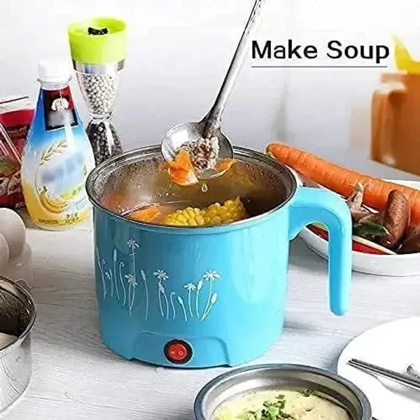 Electric 1.8 Litre Mini Cooker Kettle With Glass Lid Base Concealed Base Cooking Pot Noodle Maker Egg Boiler Hot Pot Vegetable and Pasta & Rice PorridgeTravel Cookers And Steamer (Blue)
