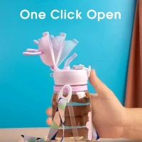 LandVK BPA Free Cartoon Designed Plastic Sipper Water Bottle for Kids and Toddlers, 600ml, 1 Piece, Pink