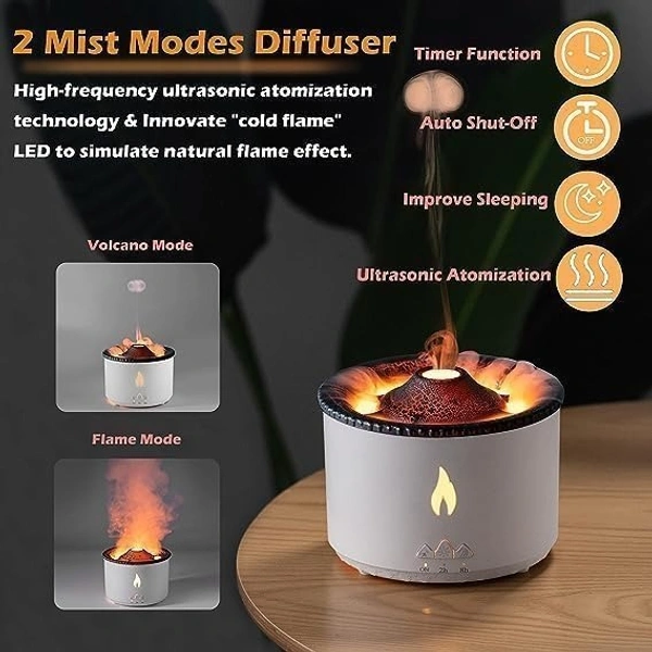 ZUMIE Ultrasonic Volcano Flame Humidifier Original Flame Diffuser Volcano Lamp Aroma Diffuser For Essential Oils Diffusers, Small Fireplace Humidifier Fire Oil Diffuse For Home Large Room Kids Bedroom
