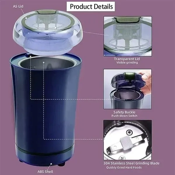 Runnatal Electric-Dried-Spice-and-Coffee Grinder-and-Chopper-Crusher-for-Home-Detachable-Cup-diswash-Free-Blade-Cup-Made with Stainless Steel (Multicolor) Drainboard Set Kitchen (Standard)