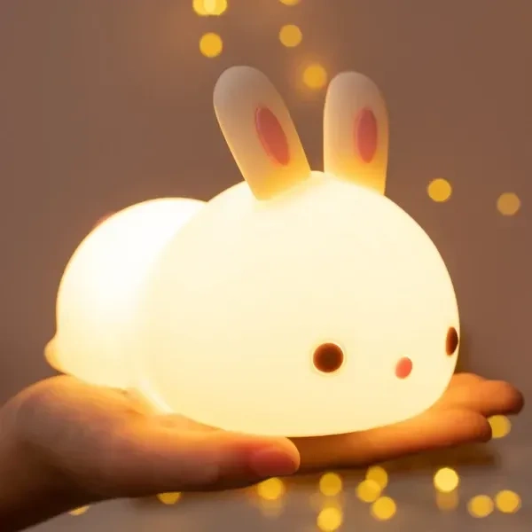 DIWUJI Cute Silicone Bunny Led Night Light,Squishy Lamp 16 Color Changing Bedside Lamp For Baby Nursery,Kawaii Animal Lamp For Bedroom Birthday Gift For Girl,Boy&Toddlers(Bunny Lamp V2),White