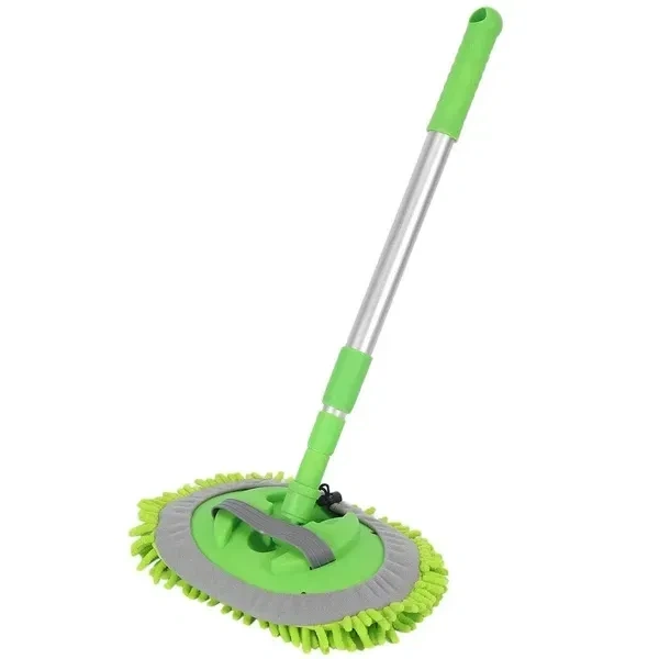 HUBTURE 2 in 1 Chenille Microfiber Car Wash Mop Mitt with 46" Aluminum Alloy Long Handle,Car Cleaning Kit Brush Duster,Scratch Free Cleaning Tool Dust Collector Supplies, 2Pcs Mop Head(Green)