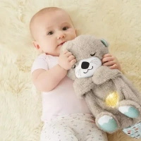Breathing Teddy Bear Plush Sound Machine – Baby Gift with Music, Lights & Breathing Motion Infant Toys for Newborns, Soft Breathing Stitch Teddy, Soothing Portable Otter for + Months