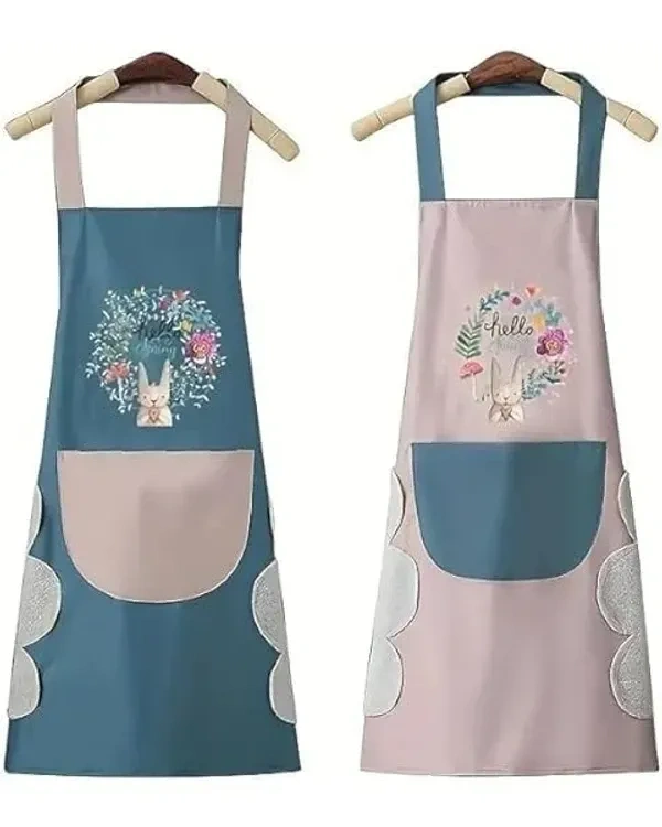 Kitchen Apron with Front Pocket and side Coral Velvet for Wiping Hands Towel PVC Waterproof Unique Design Cooking Fits Men/Women Home Restaurant