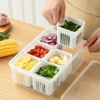 FROWWY 6-in-1 Fridge Storage Boxes | Multipurpose Freezer Storage Containers for Kitchen | Vegetable Storage, Draining Crisper, and Refrigerator Food Box