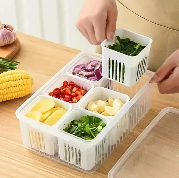 FROWWY 6-in-1 Fridge Storage Boxes | Multipurpose Freezer Storage Containers for Kitchen | Vegetable Storage, Draining Crisper, and Refrigerator Food Box