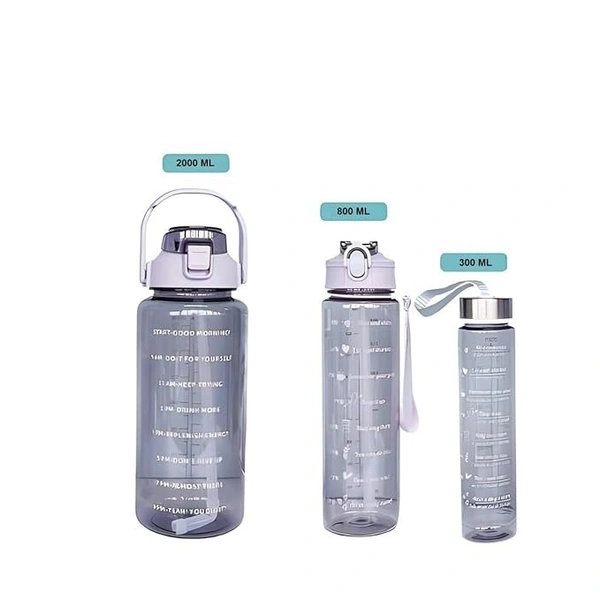 SeaRegal Water Bottle | Motivational Time Capacity Marker into Plastic Water Bottle with Straw | Leakproof Water Bottle 300Ml/800Ml/2000Ml 3 Set (Color : Transparent)