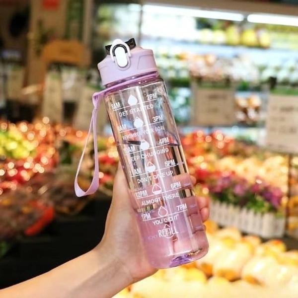 TORCHIT Set of 3 Transparent Water Bottle 2000ML, 900ML, 300ML with Motivational Time Marker, Leakproof Durable Sipper Water bottle for office, School, gym (PURPAL)