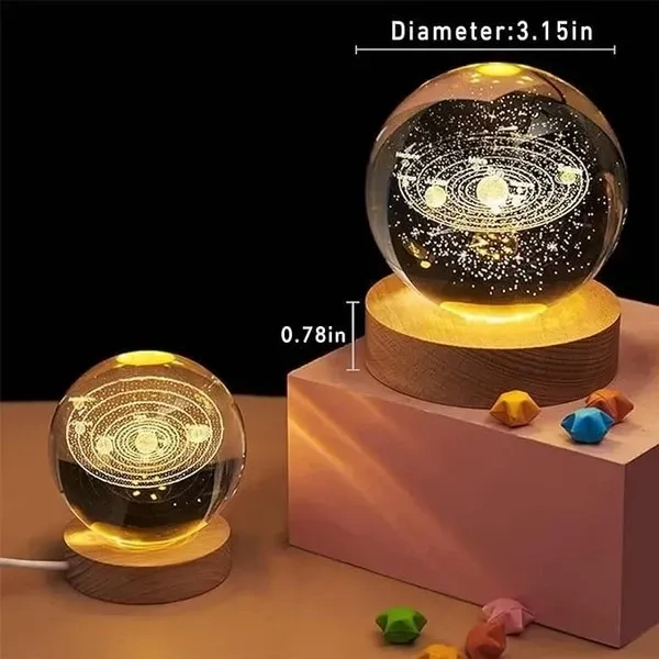 HOLMI Crystal Ball Lamp for Home Decoration I 3D Solar System I Crystal Ball Night Light I Star Light Ball I Universe Ocean Light Lamp with USB Powered I Wooden Base Galaxy Glass Ball with LED Base