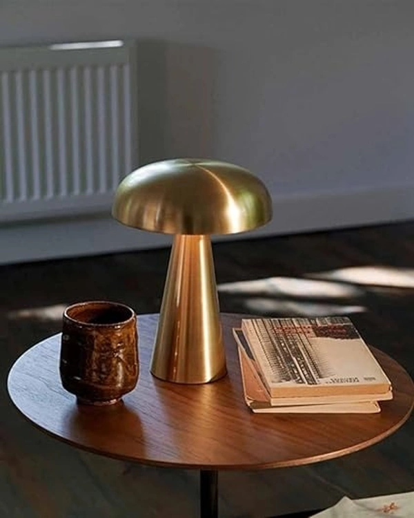 Prokitchen Mushroom Shape Portable LED Table Lamp 3-Colour Changing USB Rechargeable Metal Night Light Lamp | for Bedroom, Bedside, Living Room, Home Decoration, Restaurant Bar - Metal (Gold)