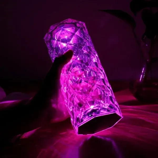 Rose Crystal Diamond Table Lamp - USB Rechargeable RGB 16 Color 7 Brightness Touch LED Lamp Colour Changing Crystal Lamp Atmosphere Bedside Night Lights with Remote Control