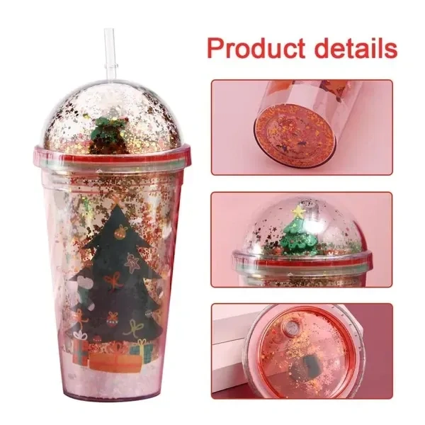 NYRWANA Straw Cup Creative Glitter Christmas Gift Cups Coffee Water Bottle with Straws Lid Plastic Reusable Drinkware Coffee Cup Mugs