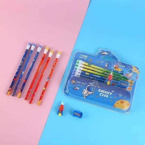 TEMSON Stationary Set for Kids, Cartoon Theme Stationary Kit for Boys, Pencil Set for Kids, Eraser Set for Kids, - Stationary Kit Set for Boys/Birthday Gifts for Kids (GP 8001-E) (Space)
