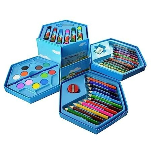 REIL RAID 46 Pcs Art Set, Art Box,Art Kit, Kids Painting Set for Kids, Box with Colour Pencil, Crayons, Water Colour, Sketch Pens (Print May Very)