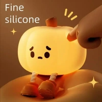 Star prim Pumpkin Night Light - 3 Level Dimmable Cute Led Pumpkin Lamp, Silicone Dimmable Nursery Nightlight for Kids, Rechargeable Bedside Tap Lamp, Funny Office Desk Decor and Gift