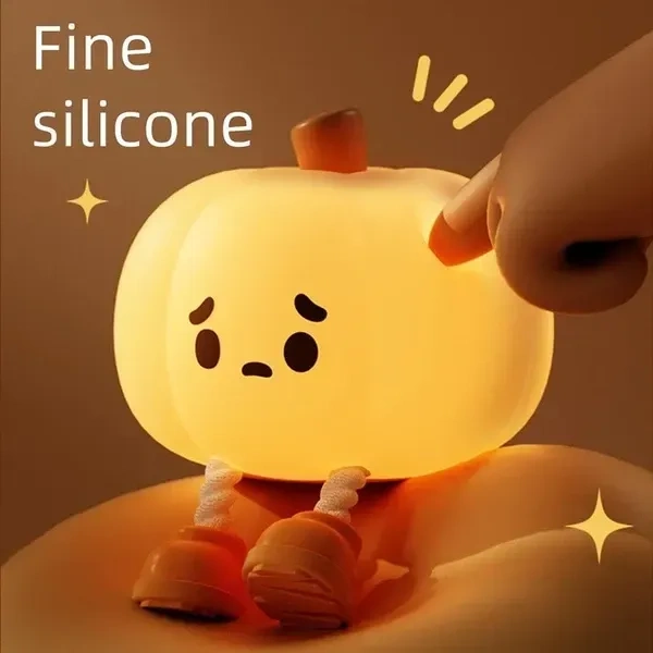 Star prim Pumpkin Night Light - 3 Level Dimmable Cute Led Pumpkin Lamp, Silicone Dimmable Nursery Nightlight for Kids, Rechargeable Bedside Tap Lamp, Funny Office Desk Decor and Gift