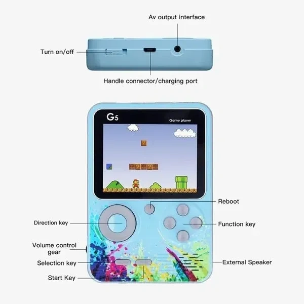 Like Star® G5 500 in 1 Retro Game Box, Best Birthday/Return Gift for Kids, 500 Games Like Contra, Tank, Bomber Man, etc., Handheld Classic Game PAD Can Play On TV, Only for 1 Player. (Green Blue)