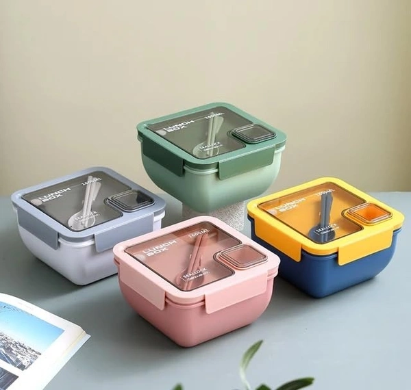 Cazuela Portable Plastic Salad Box, 3-Compartment Lunch Box Food Storage Container with Lunch Box (Blue)