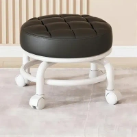 TORIOX Low Roller Seat PU Leather Padded 360 Degree Rotating Rolling Stool for Small Shoe Stool Seat Pulley Wheel Stool for Fitness Barber Salons Kitchen
