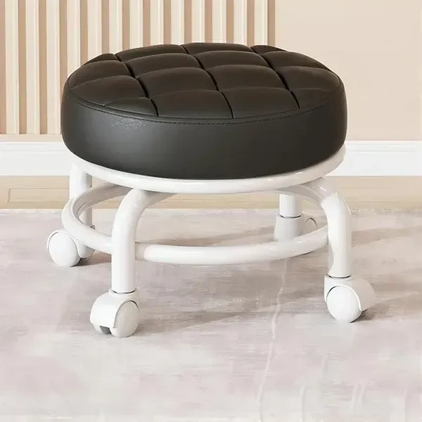 TORIOX Low Roller Seat PU Leather Padded 360 Degree Rotating Rolling Stool for Small Shoe Stool Seat Pulley Wheel Stool for Fitness Barber Salons Kitchen