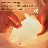 Kids Cute Little Rabbit Night Light Touch Silicone Animal Night Lamp | Rechargeable LED Bedside Lamp for Children's Bedroom | Ideal Gift for Boys, Girls, Toddlers, and Nursery