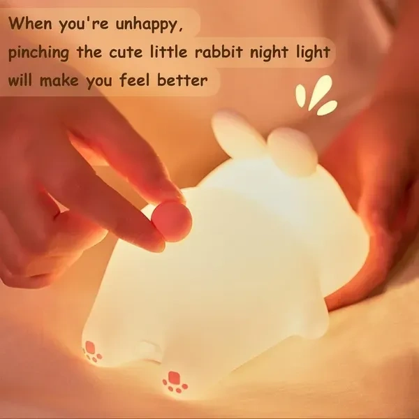 Kids Cute Little Rabbit Night Light Touch Silicone Animal Night Lamp | Rechargeable LED Bedside Lamp for Children's Bedroom | Ideal Gift for Boys, Girls, Toddlers, and Nursery