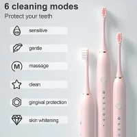 Sonic Electric Toothbrush for Adults,Rechargeable Electric Toothbrushe with 3 Brush Heads, 6 Modes, 2 Minutes Smart Timer,4 Hours Fast Charge for 45 Days (Toothbrush + 3 Brush Heads, BLACK)