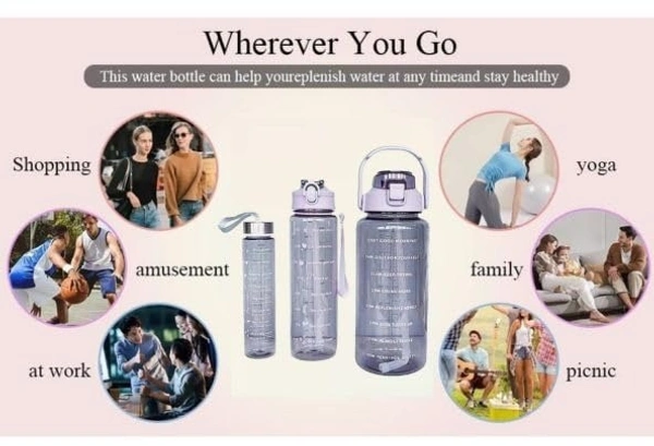 SeaRegal Water Bottle | Motivational Time Capacity Marker into Plastic Water Bottle with Straw | Leakproof Water Bottle 300Ml/800Ml/2000Ml 3 Set (Color : Transparent)