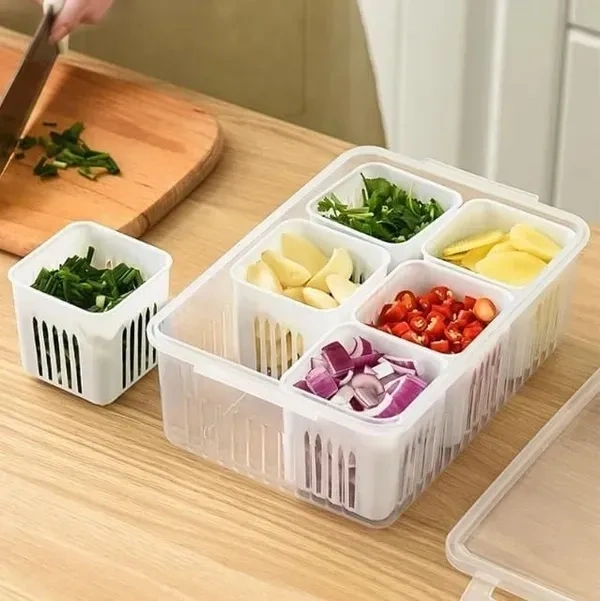 FROWWY 6-in-1 Fridge Storage Boxes | Multipurpose Freezer Storage Containers for Kitchen | Vegetable Storage, Draining Crisper, and Refrigerator Food Box