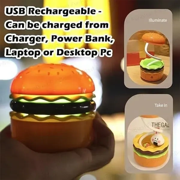 ₹ Burger Lamp Rechargable Desk/Table Lamp Light with Sharpener – Stylish and Functional Lighting Solution for Your Home and Office