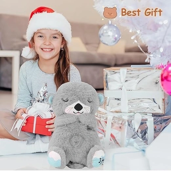 KRISHTI Breathing Teddy Bear Plush Sound Machine Baby Gift with Music, Lights & Breathing Motion Infant Toys for Newborns Soft Breathing Stitch Teddy, Soothing Portable Otter for Childrens(Otter-Toy)