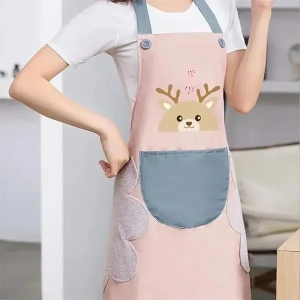 Kitchen Apron with Front Pocket and side Coral Velvet for Wiping Hands Towel PVC Waterproof Unique Design Cooking Fits Men/Women Home Restaurant