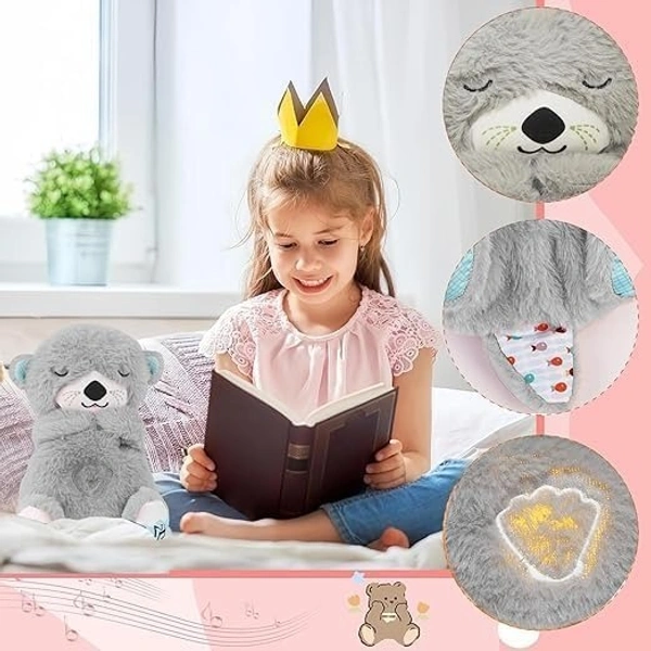 KRISHTI Breathing Teddy Bear Plush Sound Machine Baby Gift with Music, Lights & Breathing Motion Infant Toys for Newborns Soft Breathing Stitch Teddy, Soothing Portable Otter for Childrens(Otter-Toy)