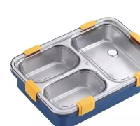 Darkpyro 3 Compartment Stainless Steel Lunch Box, Leakage Proof Lunch Box For School Kids And Adults Pack Of 1 Blue,750ML